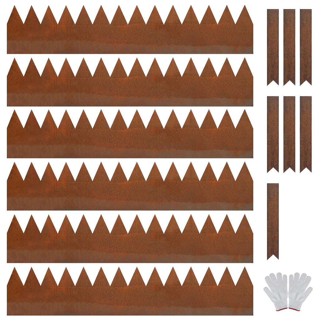 Mershine Garden 6 Pack Steel Landscape Edging w/Rust Patina Finish - 100CM x 20CM Strips Metal Border w/ 7 Clips & Gloves -Edge for Lawn Yard (600CM Total)