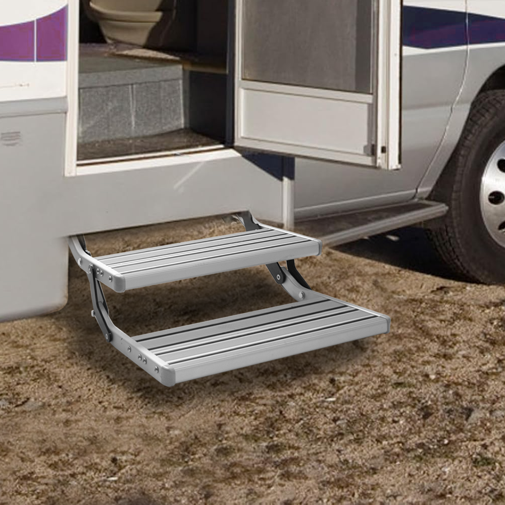 Mershine Caravan Double Step Pull Out Retractable Aluminum 2 Step RV Camper Aluminium