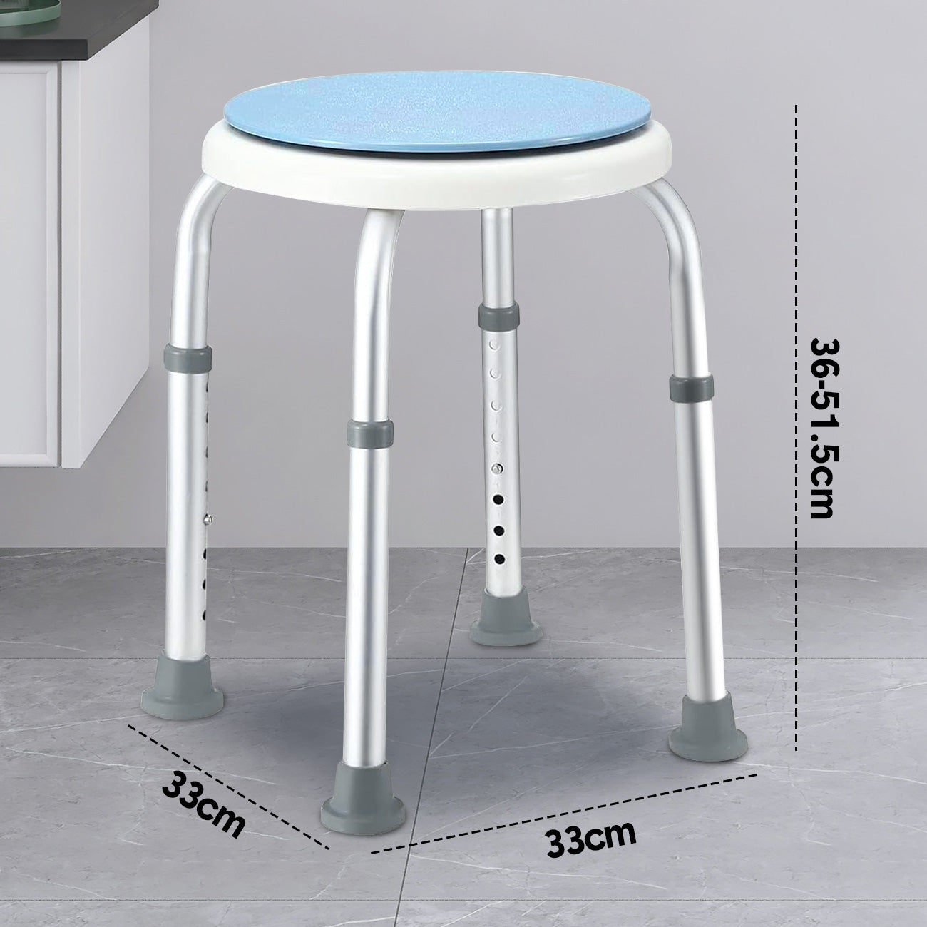 Mershine Adjustable Bath Shower Stool for Elderly Seniors - Height Adjustable Round Shower Bench Chair with Rotating Swivel Seat | Non-Slip Bathroom Safety Stool