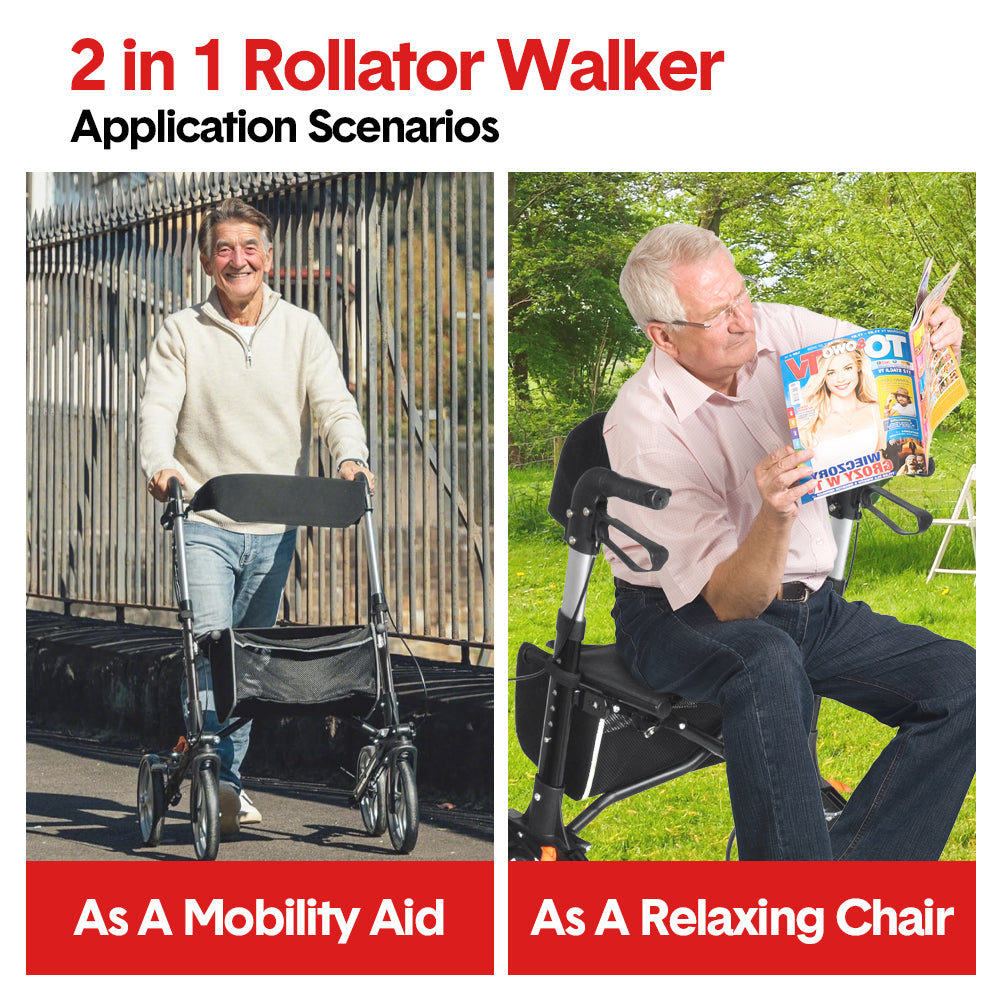 Mershine 4 Wheel Folding Rollator Walker Aluminium Walking Mobility Aid Lightweight