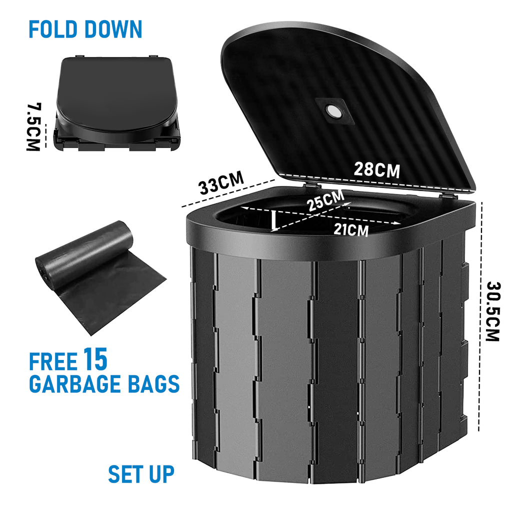 Mershine Foldable Portable Toilet Hiking Outdoor Travel Emergency Toilet Camping Black