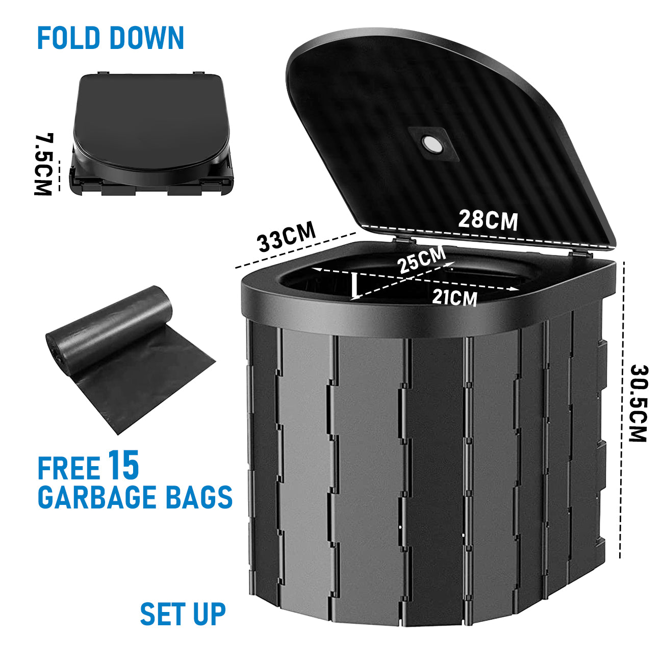 Mershine Foldable Portable Toilet Hiking Outdoor Travel Emergency Toilet Camping Black