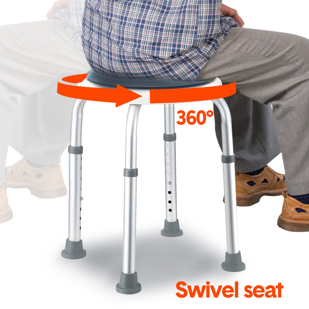 Mershine Adjustable Bath Shower Stool for Elderly Seniors - Height Adjustable Round Shower Bench Chair with Rotating Swivel Seat | Non-Slip Bathroom Safety Stool