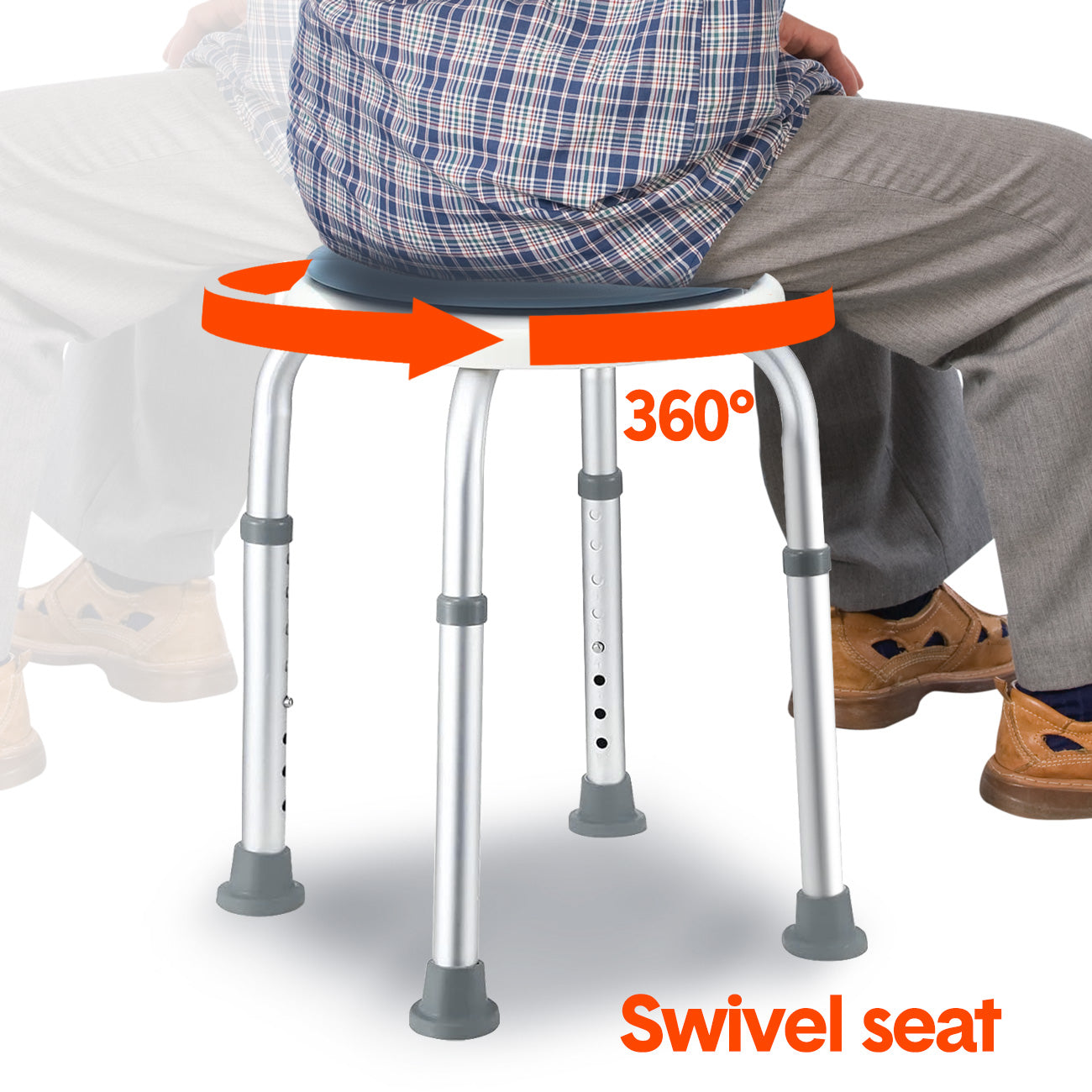 Mershine Adjustable Bath Shower Stool for Elderly Seniors - Height Adjustable Round Shower Bench Chair with Rotating Swivel Seat | Non-Slip Bathroom Safety Stool