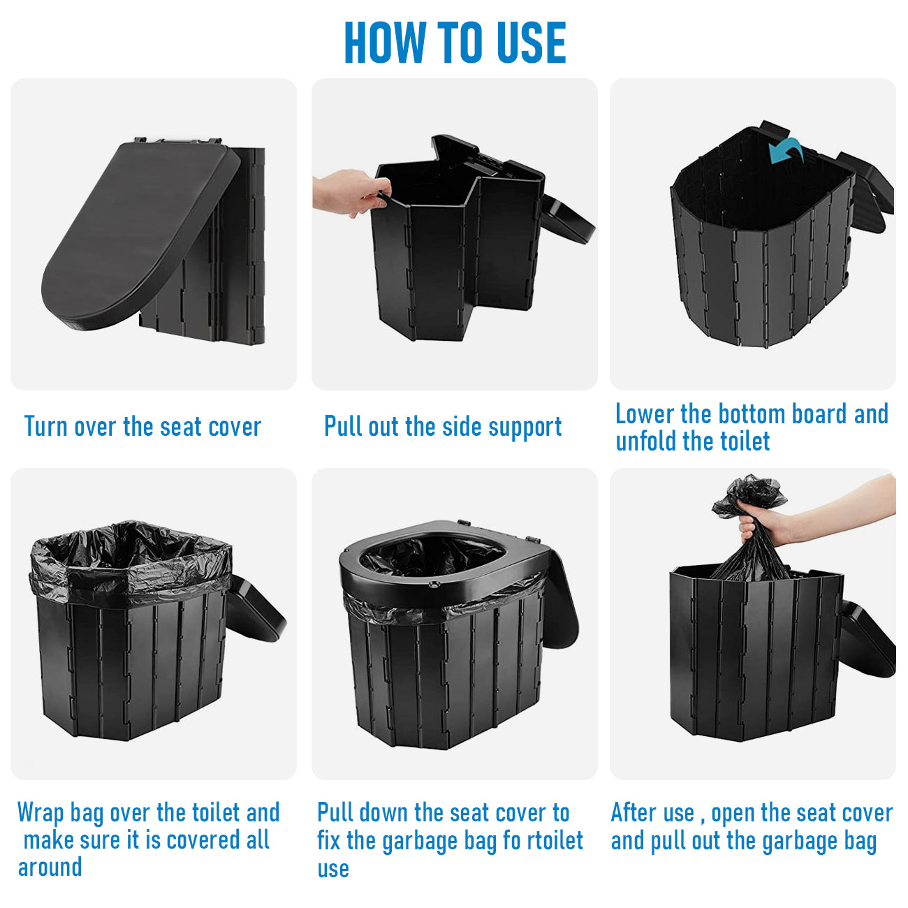 Mershine Foldable Portable Toilet Hiking Outdoor Travel Emergency Toilet Camping Black