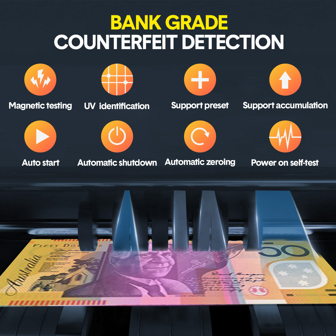 Mershine 2108 Black Australian Note Bill Counter - Automatic Money Cash Counting Machine for Australian Banknotes