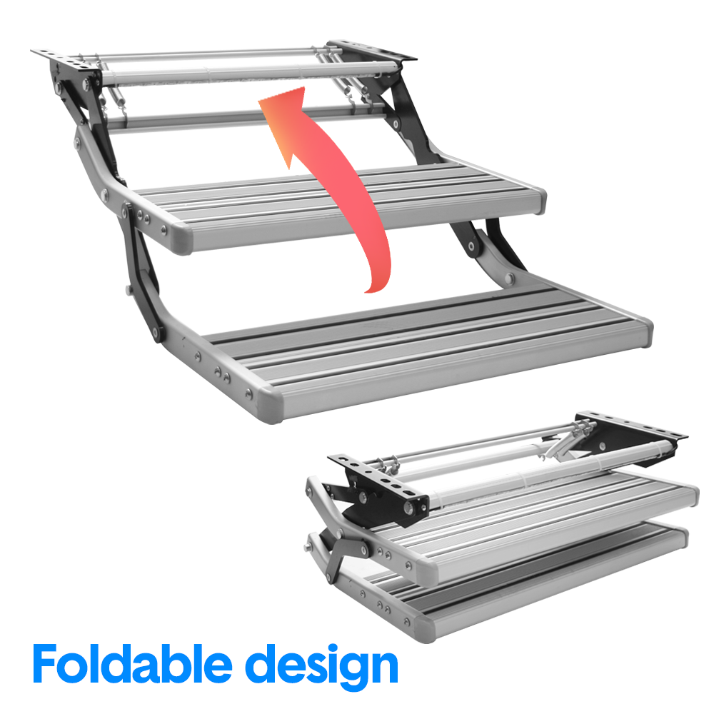 Mershine Caravan Double Step Pull Out Retractable Aluminum 2 Step RV Camper Aluminium