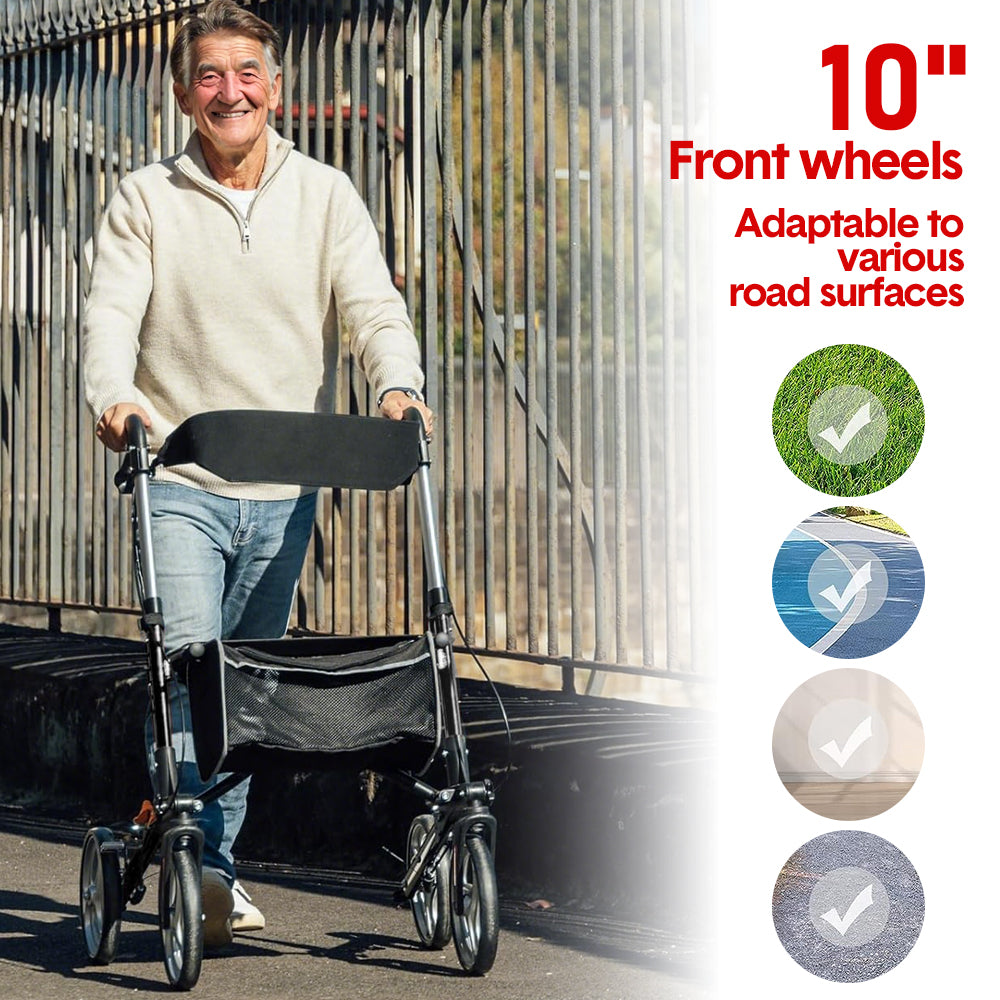 Mershine 4 Wheel Folding Rollator Walker Aluminium Walking Mobility Aid Lightweight