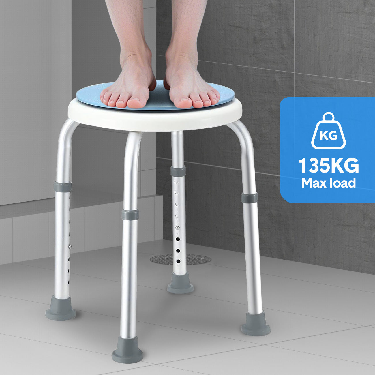 Mershine Adjustable Bath Shower Stool for Elderly Seniors - Height Adjustable Round Shower Bench Chair with Rotating Swivel Seat | Non-Slip Bathroom Safety Stool