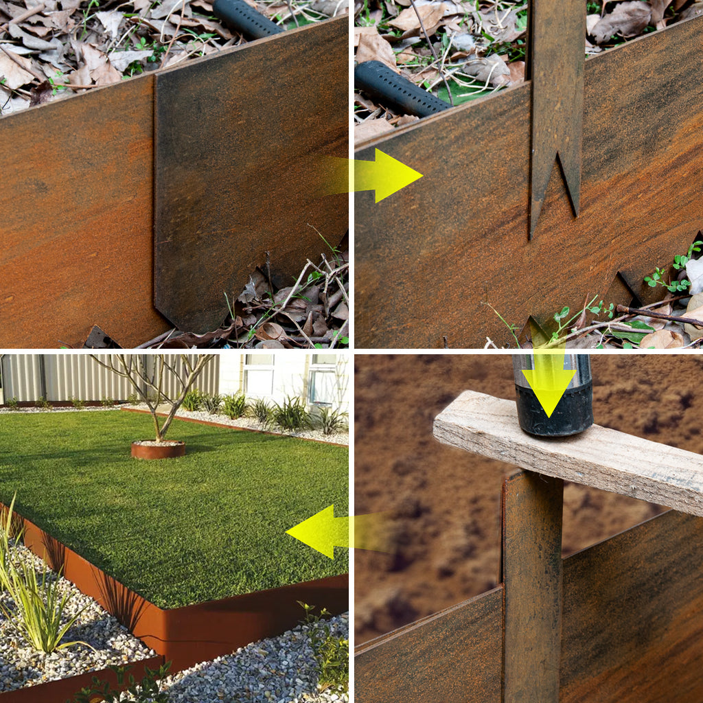 Mershine Garden 6 Pack Steel Landscape Edging w/Rust Patina Finish - 100CM x 20CM Strips Metal Border w/ 7 Clips & Gloves -Edge for Lawn Yard (600CM Total)