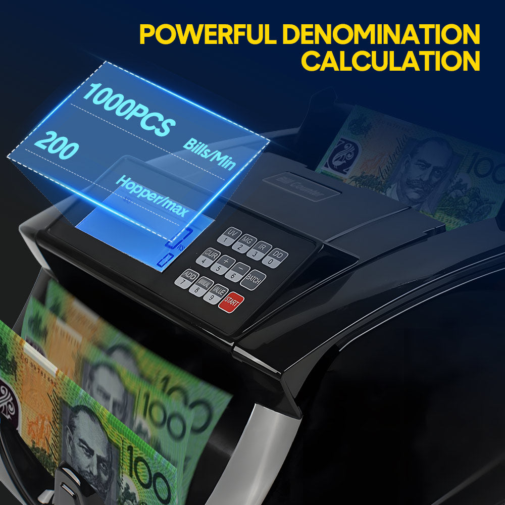 Auto Money Bill Counter Counting Machine Australia Notes with UV MG IR Detector