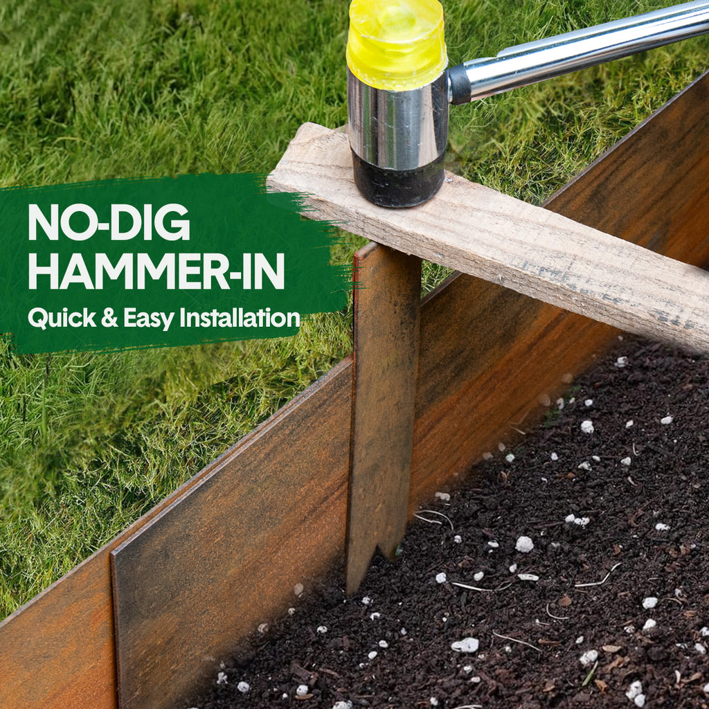 Mershine Garden 6 Pack Steel Landscape Edging w/Rust Patina Finish - 100CM x 20CM Strips Metal Border w/ 7 Clips & Gloves -Edge for Lawn Yard (600CM Total)