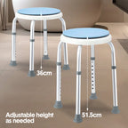 Mershine Adjustable Bath Shower Stool for Elderly Seniors - Height Adjustable Round Shower Bench Chair with Rotating Swivel Seat | Non-Slip Bathroom Safety Stool