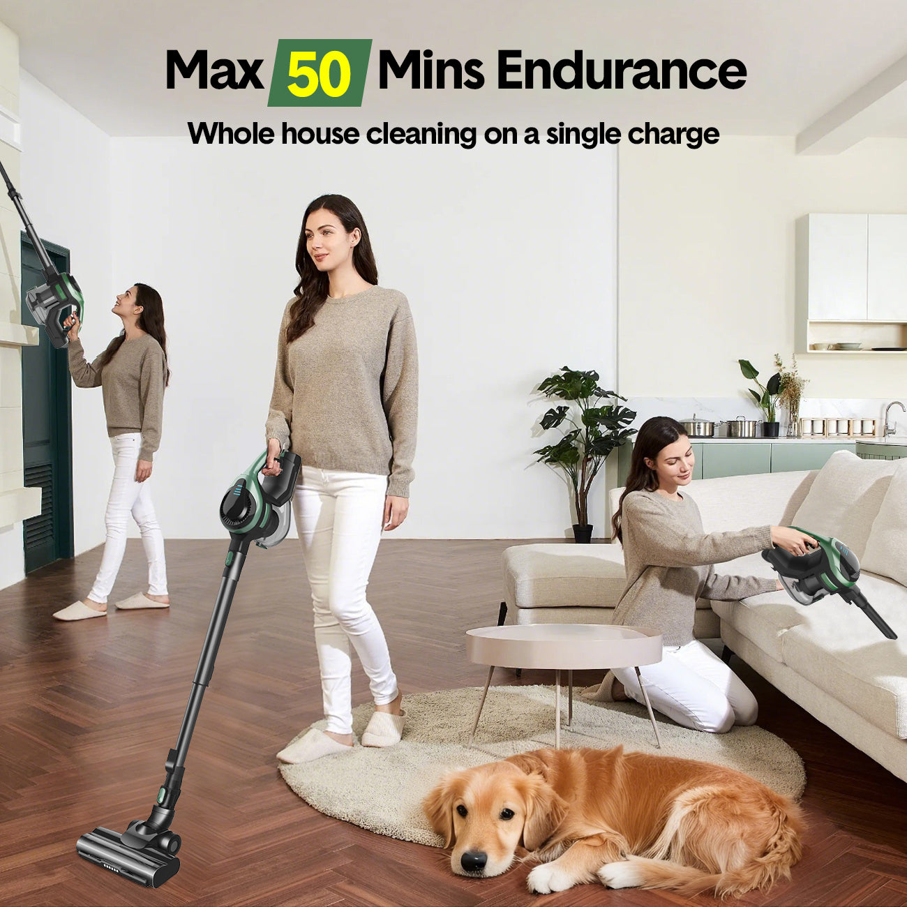 Mershine Cordless Vacuum Cleaner Stick Vacuum Self-Standing Powerful Vacuum CT5PRO