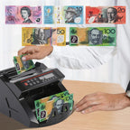 Mershine 2108 Black Australian Note Bill Counter - Automatic Money Cash Counting Machine for Australian Banknotes