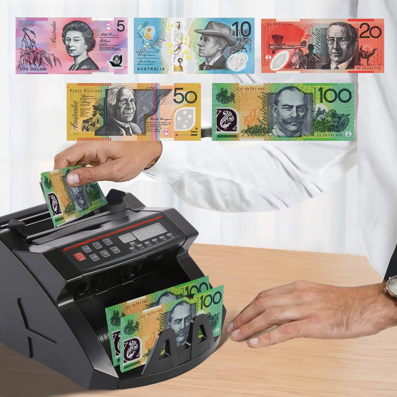 Mershine 2108 Black Australian Note Bill Counter - Automatic Money Cash Counting Machine for Australian Banknotes