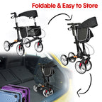 Mershine 4 Wheel Folding Rollator Walker Aluminium Walking Mobility Aid Lightweight