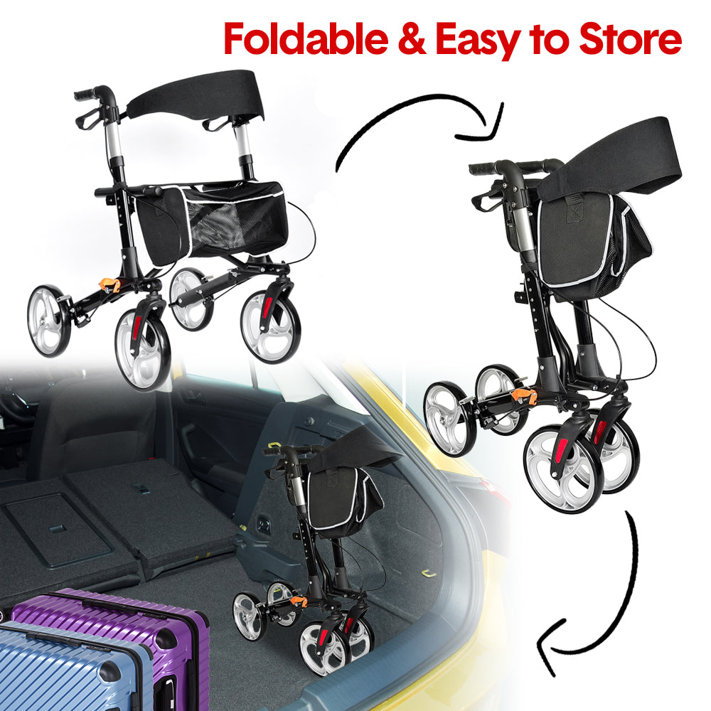 Mershine 4 Wheel Folding Rollator Walker Aluminium Walking Mobility Aid Lightweight