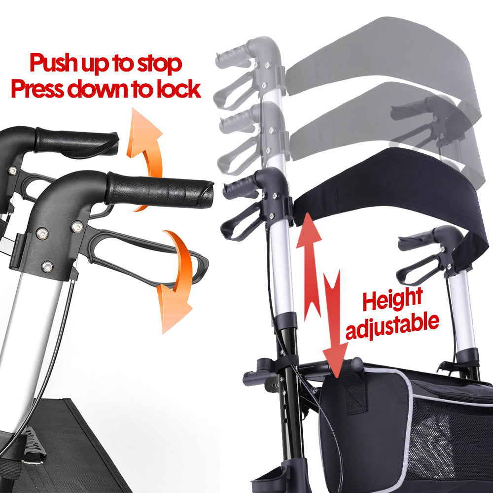 Mershine 4 Wheel Folding Rollator Walker Aluminium Walking Mobility Aid Lightweight