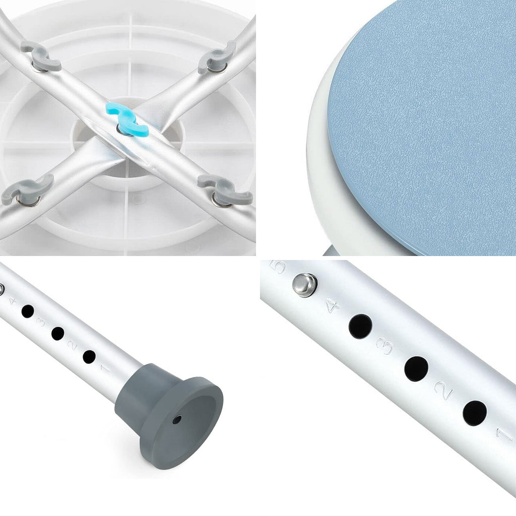 Mershine Adjustable Bath Shower Stool for Elderly Seniors - Height Adjustable Round Shower Bench Chair with Rotating Swivel Seat | Non-Slip Bathroom Safety Stool