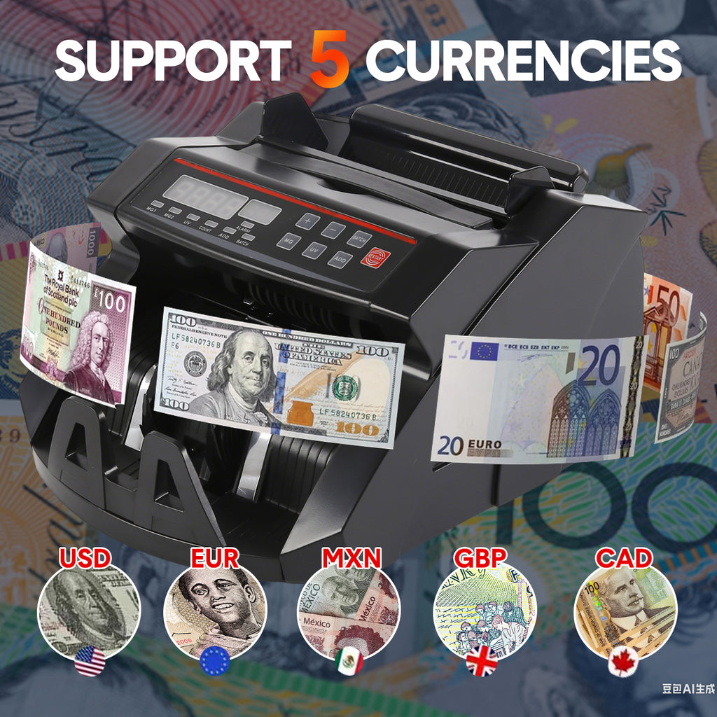 Mershine 2108 Black Australian Note Bill Counter - Automatic Money Cash Counting Machine for Australian Banknotes