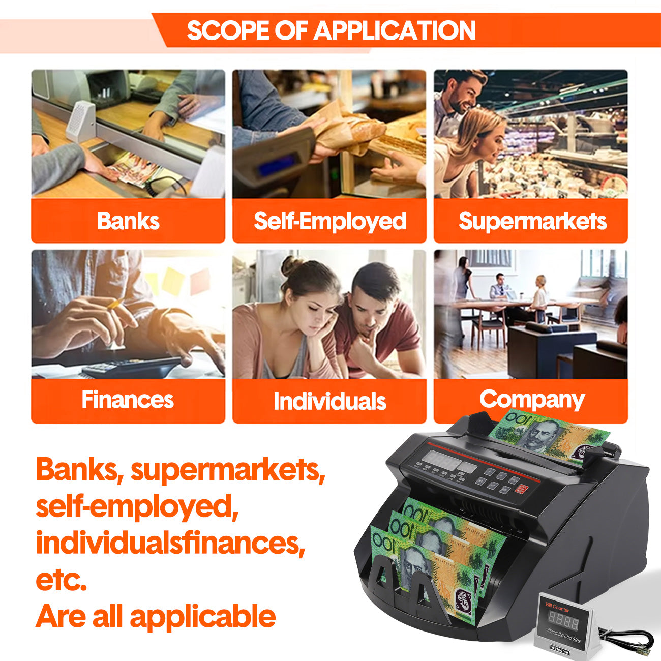 Mershine 2108 Black Australian Note Bill Counter - Automatic Money Cash Counting Machine for Australian Banknotes