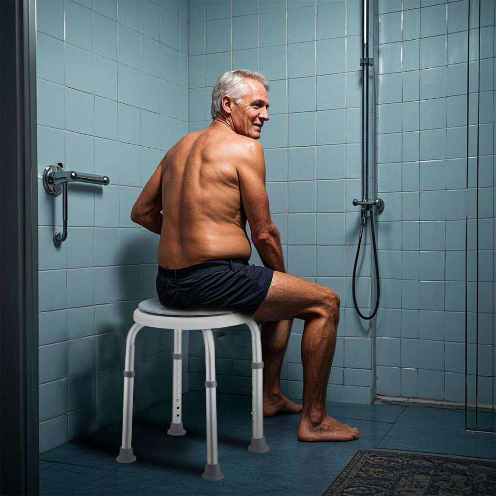 Mershine Adjustable Bath Shower Stool for Elderly Seniors - Height Adjustable Round Shower Bench Chair with Rotating Swivel Seat | Non-Slip Bathroom Safety Stool