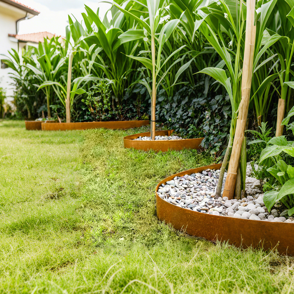 Mershine Garden 6 Pack Steel Landscape Edging w/Rust Patina Finish - 100CM x 20CM Strips Metal Border w/ 7 Clips & Gloves -Edge for Lawn Yard (600CM Total)