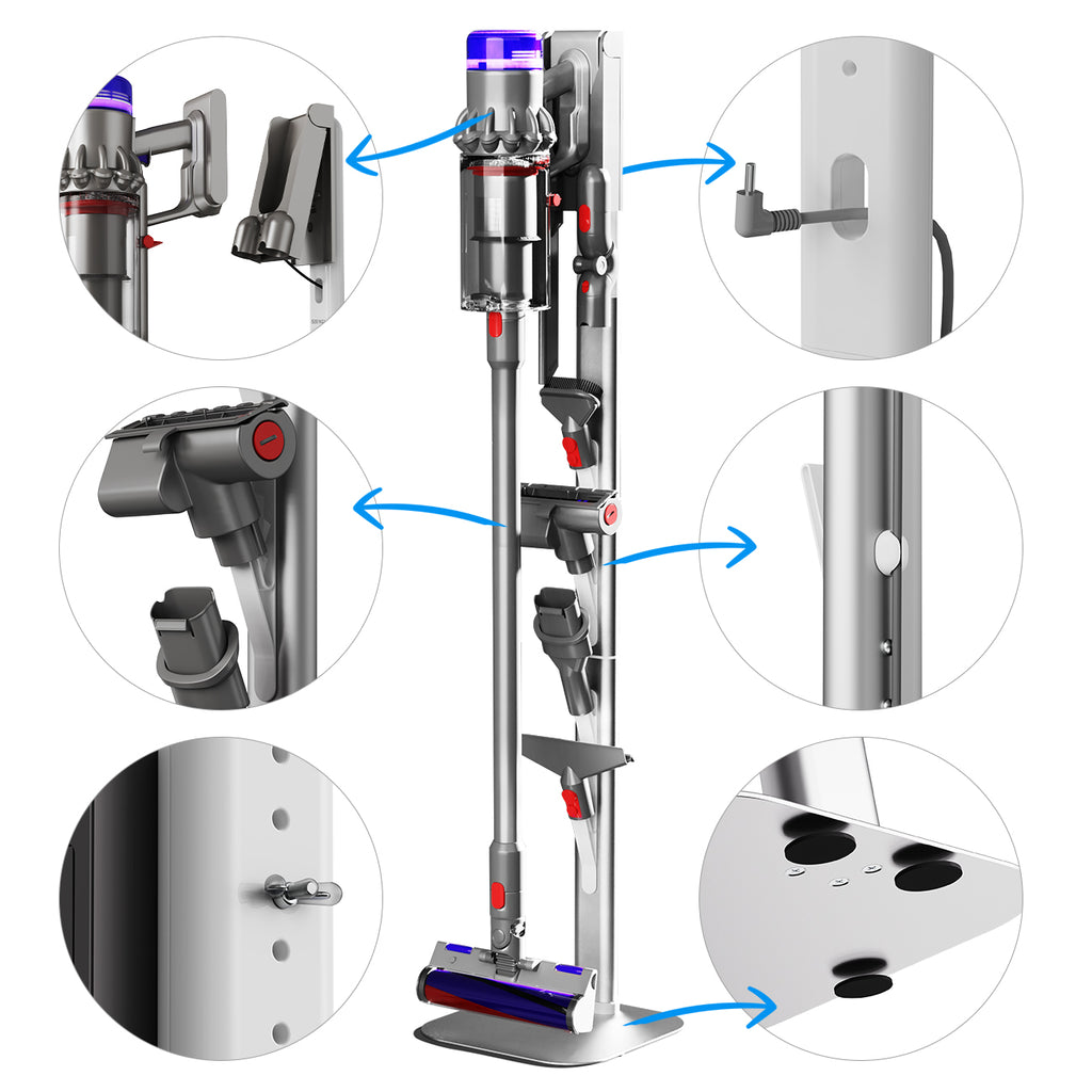 Mershine Vacuum Stand for Dyson G5 | Wall Mount Storage Holder & Docking Station | Compatible with Dyson V6-V15 (G5/V6/V7/V8/V10/V11/V12/V15) | Organizes 6-10 Accessories | Space-Saving