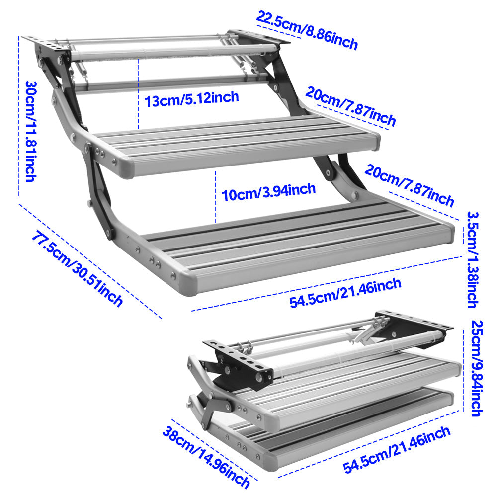 Mershine Caravan Double Step Pull Out Retractable Aluminum 2 Step RV Camper Aluminium