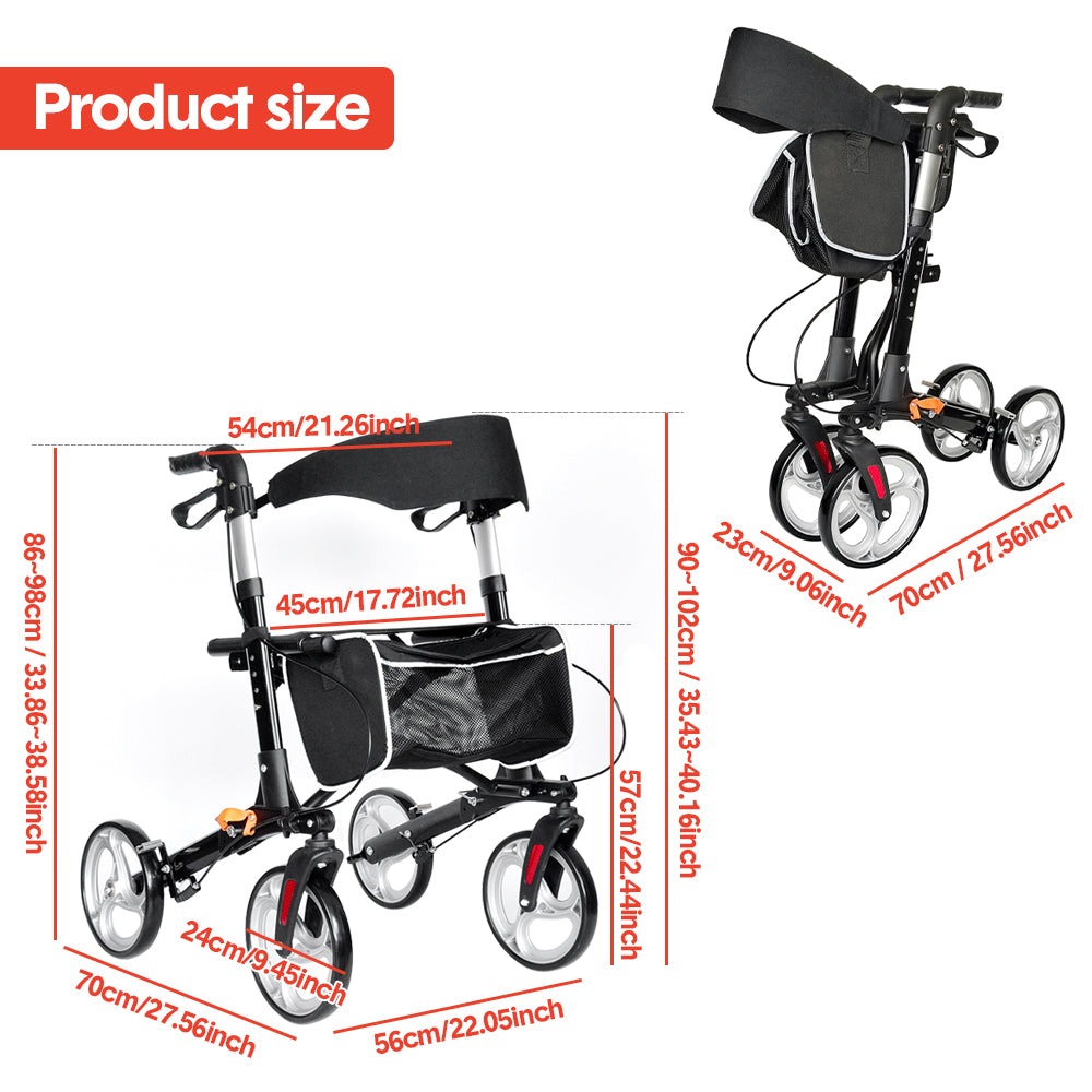 Mershine 4 Wheel Folding Rollator Walker Aluminium Walking Mobility Aid Lightweight