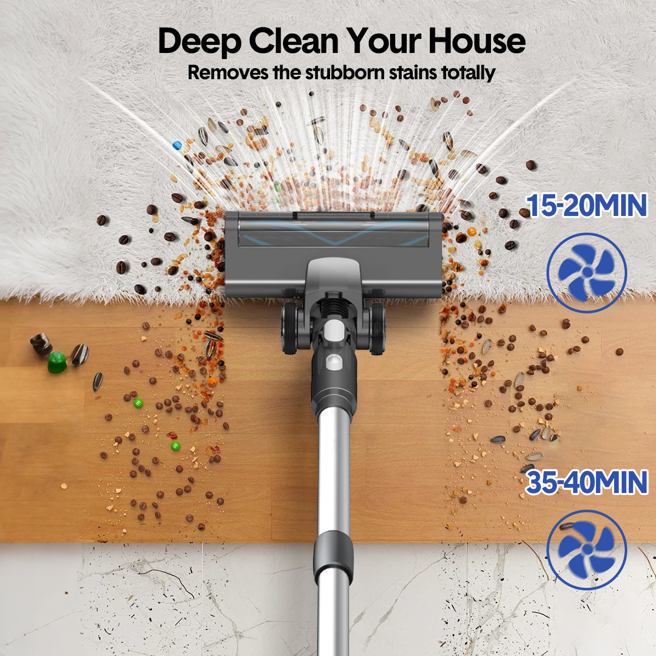 Mershine Cordless Vacuum Cleaner 8in 1 Powerful Stick Vacuum,40mins Runtime Rechargeable